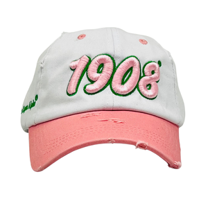 1908 White Pink Hat Embroidered Letter Baseball <b>Cap</b> Two Tone Adjustable Cotton Headwear Casual Fashion <b>Vintage</b> Style <b>Cap</b> for Men - Product Image 1
