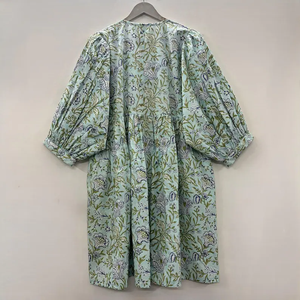 Vestido Casual Midi para Mujer, Tejido 100% Algodón, Liso, Manga Corta, Cintura Imperio, Estilo Babydoll, Cuello en V, Holgado, Funcional - Product Image 3