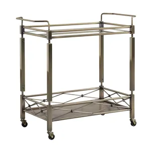 Modern Ceramic Rolling Eco-Friendly Beverage Serving Cart with Glass <b>Top</b> and Lower Shelf for Home Bar <b>Wedding</b> Dining Room Use - Product Image 1