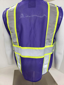 Gilet de sécurité haute visibilité violet personnalisé pour agent de sécurité, respirant, avec bandes réfléchissantes, garniture jaune, multi-poches, veste de travail pour homme - Product Image 4