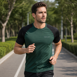 <b>Men's</b> Green <b>Black</b> Raglan Sleeve Performance T-<b>Shirt</b> Quick Dry <b>Slim</b> <b>Fit</b> O-Neck Sporty Design Front Logo Printing - Product Image 5