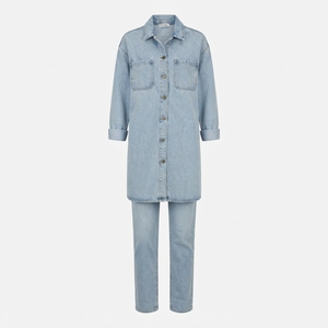 Conjunto de camisa y jeans de mezclilla azul claro para mujer, conjunto informal de dos piezas, atuendo de mezclilla a juego, ropa de moda urbana - Product Image 3