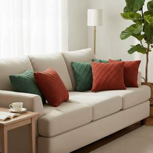 SOGA 6PC 45cm Diamond Knit Pillow Covers <b>Set</b> 3 Classic Red and 3 Forest Green for Living Room <b>Sofas</b> - Product Image 2