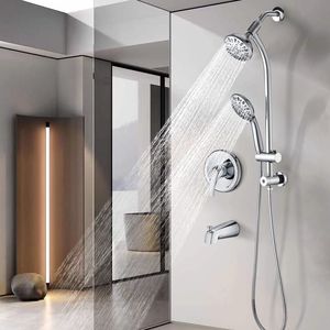 Set Doccia Doppio Sistema Spa in Acciaio Inossidabile con Barra Scorrevole, Soffione a Pioggia a 7 Impostazioni, Doccetta e Set Rubinetteria Bagno Senza Foratura - Product Image 3
