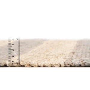 Tapis rectangulaire beige en laine acrylique rayée, style scandinave, noué à la main, à poils moyens, avec envers en caoutchouc, pour salon - Product Image 6