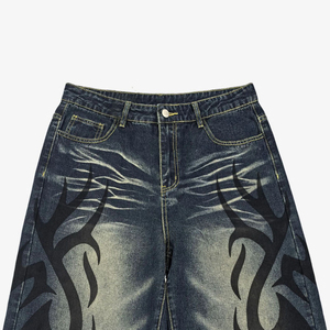 Pantalones Vaqueros con Estampado Gráfico, Corte Holgado, Diseño Personalizado, Lavado Vintage, Estilo Barrel, Rectos, Streetwear, Hip Hop, Y2K - Product Image 3