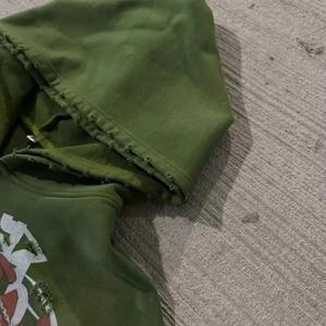 Sweat-shirt à capuche unisexe vert, 100% coton tricoté, style boxy uni, design hip-hop, coupe ample, vêtement d'hiver - Product Image 3