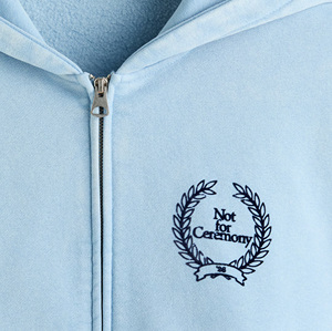 Sweat-shirt à capuche zippé pour homme, uni, hiver, avec broderie 3D, en polaire polyester/coton, cordon de serrage, poches kangourou, coupe décontractée ample - Product Image 6