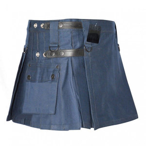 Kilt Utilitario Corto para Mujer, Color Azul Marino, Nuevo, con Cuatro Correas de Cuero, Bolsillos Cargo, Estilo Tradicional Escocés - Product Image 4