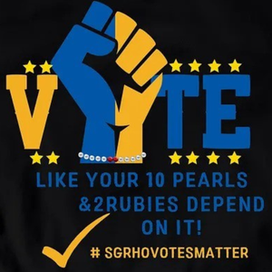 เสื้อยืดสีดำลายกราฟิก VOTE สำหรับผู้หญิง ลายสมาคมนักศึกษากรีก แขนสั้น คอกลม สไตล์ลำลอง สำหรับใส่ในมหาวิทยาลัย สามารถสั่งทำได้ - Product Image 5
