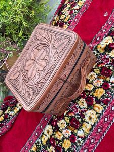 Handmade Eco-Friendly 100% Full Grain Cow Leather Zipper Soft Handle Large Capacity Foldable Cosmetic <b>Makeup</b> <b>Bag</b> Professional - Product Image 3