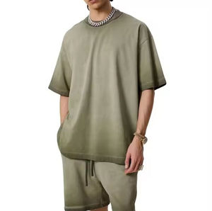 Vêtements streetwear pour hommes, ensemble vintage d'été en deux pièces, unisexe, 100% coton, ensemble de survêtement délavé à l'acide, ensemble personnalisé de t-shirt et short pour hommes - Product Image 4