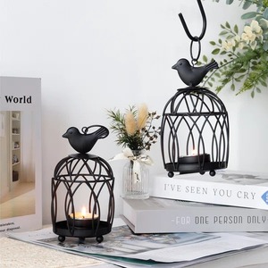 Juego de 2 Faroles Portavelas Negros con Diseño de Pájaro, Ideales para Decoración de Balcón, Habitación Personal y Cocina - Product Image 1