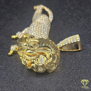 Pendentif Tête de Lion Sertie de Pierres, Bijou Hip Hop de Luxe, Collier Tête de Lion, Bijou Hip Hop, Collier Roi des Animaux - Product Image 4