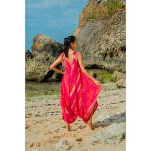 Mono de Rayón Rosa Tie Dye Estilo Boho para Mujer, Holgado, Sin Mangas, para Vacaciones en la Playa - Product Image 4