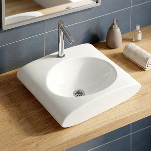 Lavabo de Cerámica de Lujo Marca Vistaar, Lavabo de Baño Moderno y Artístico con Acabado Dorado - Product Image 3