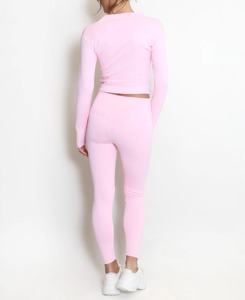 Wholesale Women's Solid Rhinestone Zip-Up <b>Long</b> <b>Sleeve</b> Gym Set with Sporty Jacket and Yoga Leggings for Workout - Product Image 5