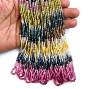 Perles Rondelles Multicolores en Saphir Facetté 3-3,5 MM, Perles de Saphir Naturel Arc-en-ciel, Fil de 16 Pouces, Prix de Gros - Product Image 2