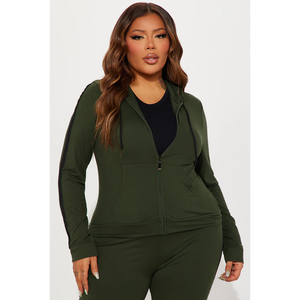 Women's Olive Green Hooded Long Sleeve Jumpsuit High Waist Skinny Fit Side Stripe Casual Street Wear Full Length One Piece - Product Image 5