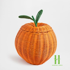 NOUVEAU DESIGN Panier de rangement en forme de citrouille tressé, fait main, décoration d'Halloween, citrouille en rotin naturel pour l'automne - Product Image 2