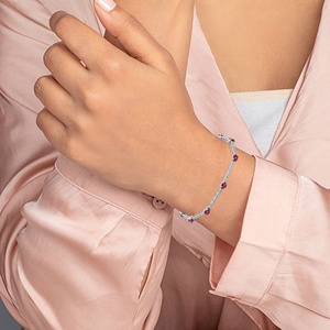 Natural Oval <b>Ruby</b> 18K White Gold Diamond Bar Station <b>Bracelet</b> | Link Tennis <b>Bracelet</b> Fine Jewelry Gift for Women Wholesale Price - Product Image 2