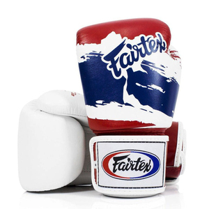 Nouveaux gants de boxe Fairtex personnalisés pour la compétition, Muay Thai, Kickboxing, rouge, blanc, bleu, fermeture à sangle au poignet, cuir véritable, adultes - Product Image 4