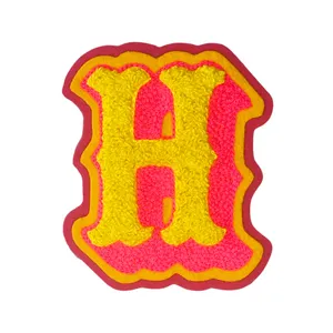 Chenille Lightweight <b>Iron</b> <b>on</b> Patch with PVC Letter H Embroidered Applique Fabric Badge for Clothes Bags Hats - Product Image 1