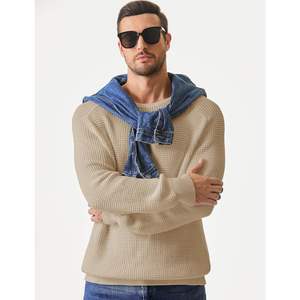 Pull à col rond décontracté pour homme personnalisé, coupe ample, tricot gaufré texturé avec bord côtelé, anti-froissement - Product Image 6