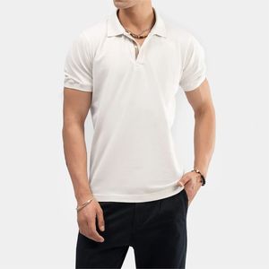 OEM <b>Men's</b> <b>White</b> Knitted Short Sleeve <b>Polo</b> Shirt Solid Color Casual Breathable Cotton Fabric Regular Fit With Button Design Shirt - Product Image 1