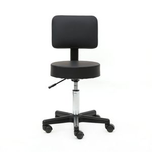 Sgabello Regolabile in Plastica per Salone, Forma Rotonda con Schienale, Colore Nero - Product Image 1