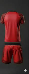 ชุดเสื้อและกางเกงกีฬาสีแดงสำหรับผู้ชายฤดูร้อน ผลิตจากผ้าโพลีเอสเตอร์ 100% แห้งเร็ว พิมพ์ลายดิจิทัล ถักแบบสั่งทำพิเศษ เหมาะสำหรับศิลปะการต่อสู้ - Product Image 3
