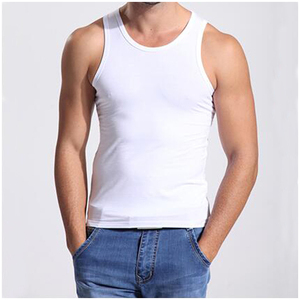 <b>Men's</b> <b>White</b> O-Neck Tank Top Solid Color Casual Sleeveless <b>Vest</b> Knitted Cotton Workout Shirt <b>Men's</b> Tank Tops - Product Image 4