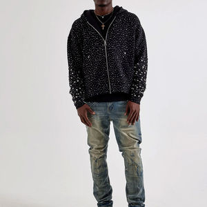 New Arrival <b>Men's</b> 100% Cotton Terry Fabric Hooded Rhinestone <b>Pullover</b> Hoodies with Front Logo-Hot Selling Best Quality - Product Image 1