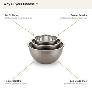 Handmade 26 cm Satin and <b>Mirror</b> Set Three Sangam Hammered Nesting Mixing Bowl SS304 SS <b>Boxed</b> Home Decor From 'H' - Product Image 5