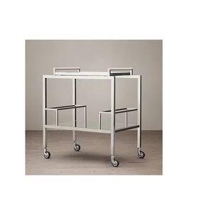 Carrito para servir alimentos con acabado plateado brillante Carrito para servir decorativo de acero inoxidable para el hogar y el hotel a precio mayorista - Product Image 1