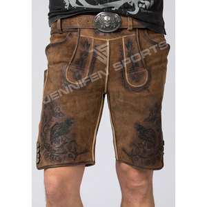 Shorts en cuir suédé de vachette bavarois, style ancien, grande taille, brodés, aspect vieilli, marron, faits à la main, écologiques - Product Image 3