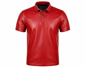Camisa Polo de Cuero Roja para Hombre, Manga Corta, Casual, Color Sólido, Cuello con Botones, Ropa de Verano - Product Image 1