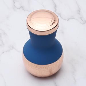 Pot Matka en Cuivre Pur avec Couvercle en Verre Intégré, Bleu Soie, Récipient à Eau Ayurvédique, Vaisselle Réutilisable de Qualité Supérieure pour la Maison et le Bureau - Product Image 2
