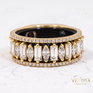 Protector de anillo de plata de ley maciza con piedras de moissanita marquise y baguette para el sofisticado anillo Oura - Product Image 2