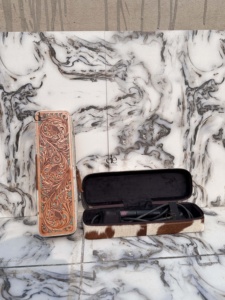 Unique Designer Hand Tooled Leather Heat Resistant Hair Straightener <b>Case</b> Hair On Hide Perfect Organizer for Hair Tools - Product Image 4