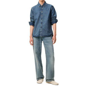 Chemise en jean bleu boutonnée pour homme, broderie personnalisée, style Oxford décontracté, streetwear de luxe, en coton, qualité supérieure, OEM - Product Image 4
