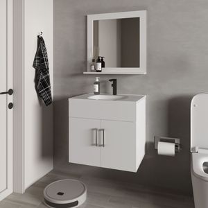 Mobile bagno sospeso Slater White con lavabo, mobiletto a due ante e specchio - Product Image 1