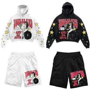 100% Cotton Custom Logo Top Quality Streetwear Hoodie & Mesh Shorts <b>Set</b> Screen Printing Vintage Hoodies and Shorts <b>Set</b> for Men - Product Image 6