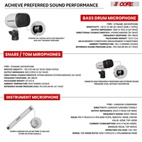 Kit de micros de batterie 5 cœurs 7 pièces entièrement métalliques pour batterie, micros pour toms, caisse claire et cymbales, ensemble de micros filaires pour instruments de percussion