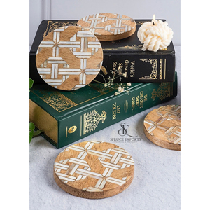 Handmade Wooden Coaster With Geometric Design Bone Inlay. Premium Wholesale Tableware For Luxury Home & <b>Bar</b> Decoration - Product Image 4