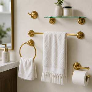 Luxury Solid Brass Bathroom Hardware Set Wall Mounted Towel Bar Towel Ring Robe <b>Hook</b> Toilet Paper Holder Glass <b>Shelf</b> Hotel Bath - Product Image 2