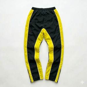 Nouvel ensemble coupe-vent en nylon noir pour homme avec logo personnalisé RTS, panneau jaune et pantalon, idéal pour l'été, respirant, style streetwear, veste zippée. - Product Image 5