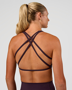 Women's Solid Color Seamless Yoga Sports <b>Bra</b> <b>Halter</b> <b>Neck</b> Medium Support Purple Workout Top - Product Image 2