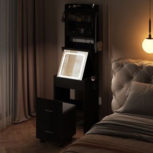 Set Mini angolo nero con luci a LED stazione di ricarica e scaffali di stoccaggio per piccoli spazi trucco vanità per camera da letto - Product Image 3