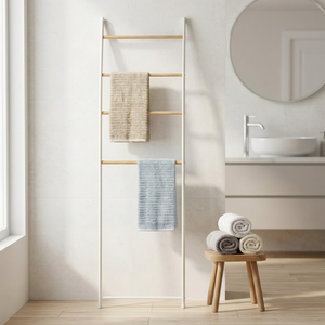 Meubles de rangement OEM portables en fonte pour la maison Échelle de salle de bain en bois Porte-serviettes avec chauffage pour Shopee EBay Hotels - Product Image 1